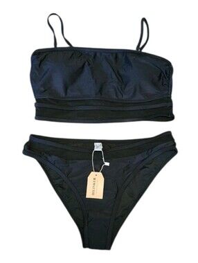 Hilinker 2 Piece Black Mesh Cutout Bikini Swimsuit Womens Size M
